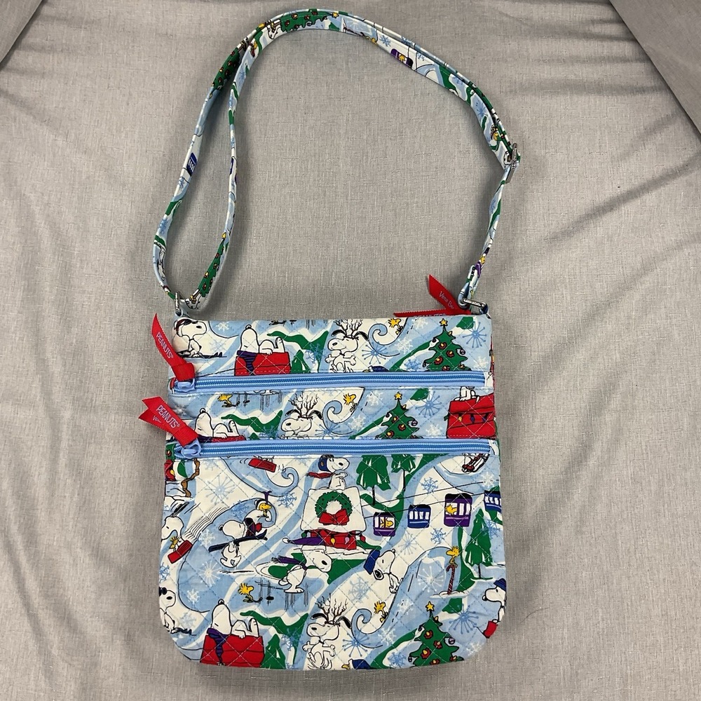 Vera Bradley Peanuts Ski Slope Snoopy Triple Zip Hipster Quilted Crossbody